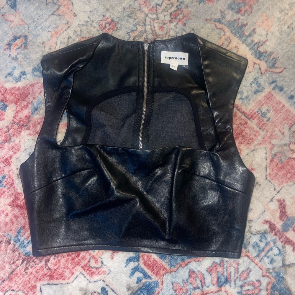 superdown Black Leather Crop Top